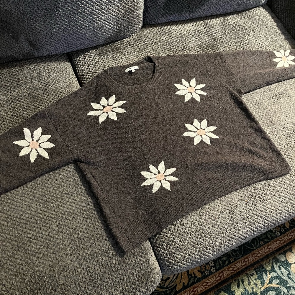 Madewell Charcoal Gray Sweater with Floral Accents - Picture 2 of 4